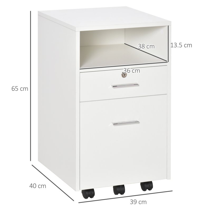 Vinsetto Mobile File Cabinet Lockable Storage Unit Cupboard for A4 Letter Home Filing Furniture for Office, Bedroom and Living Room, 39x40x65cm, White