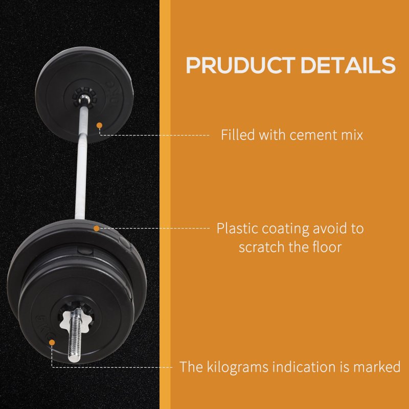 HOMCOM 65kg Adjustable Barbell Weights Set, 2-in-1 Dumbbells and Barbell Set with Knurled Bar, Free Weights Training Equipment, for Home Gym, Exercise