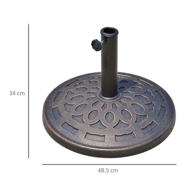 Outsunny 14 kg Round Garden Parasol Base Holder Decorative Resin Umbrella Stand with Adjustable Coupler for Outdoor Patio Market, Bronze Tone
