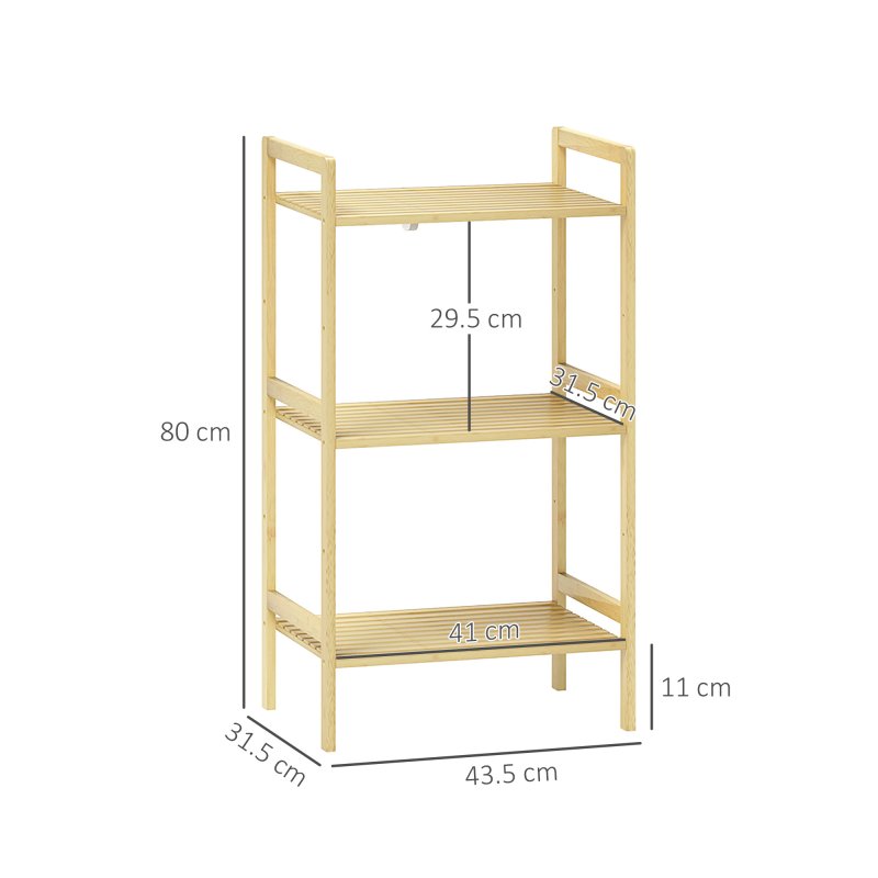 HOMCOM 3-Tier Bamboo Bathroom Storage Shelf, Freestanding Shelving Unit with Adjustable Rack for Kitchen Bathroom Living Room
