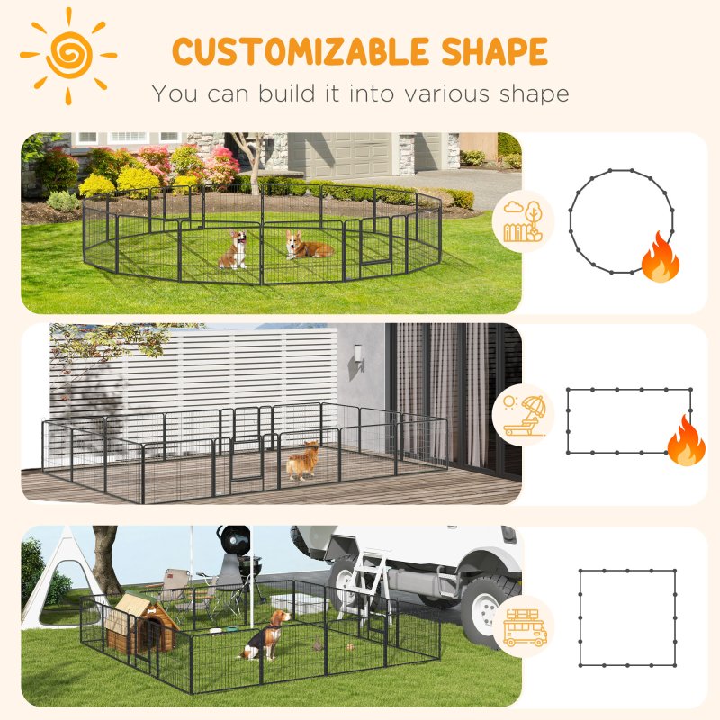 PawHut Dog Pen 16 Panels Puppy Pen Heavy Duty Pet Playpen for Indoor Outdoor for Dogs, Rabbits, Ducks 60cm High