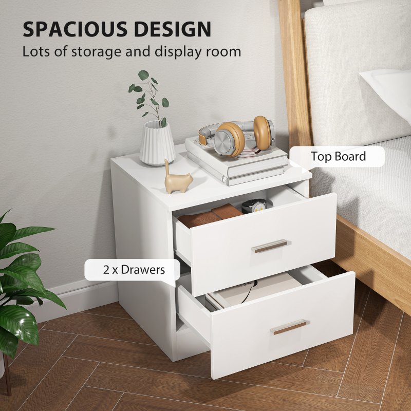 HOMCOM Bedside Table with 2 Drawers, Modern Nightstand, Cabinet Drawers Side Storage Unit for Bedroom, Living Room