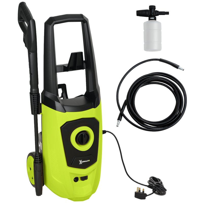 DURHAND 1800W High Pressure Washer, 150 Bar Pressure, 510 L/h Flow, High-Performance Portable Power Washer Jet Wash Cleaner with 6M Hose, Snow Foam Bottle for Garden, Car, Furniture, Green