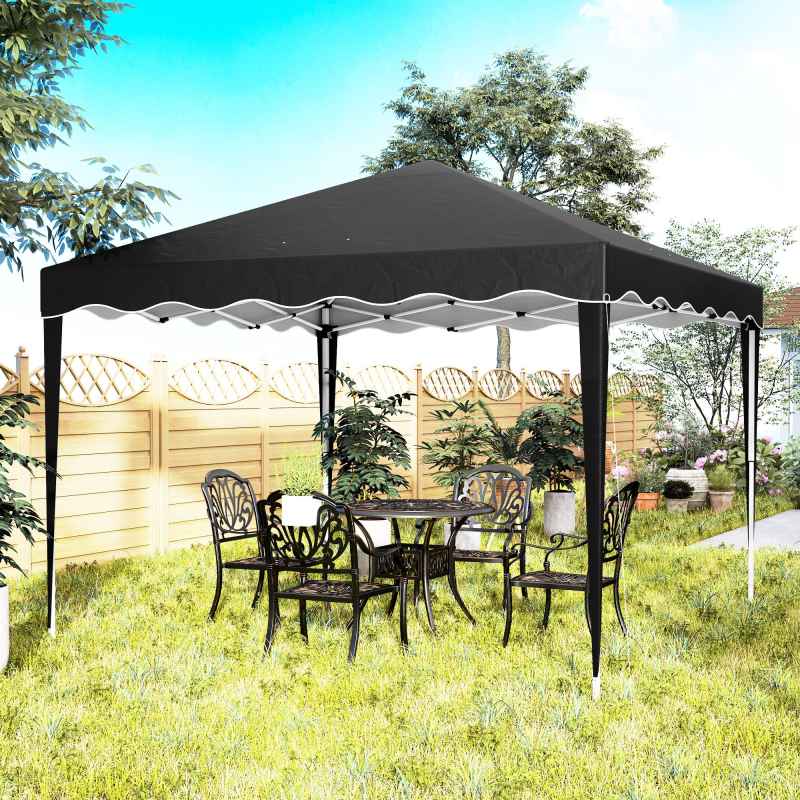 Outsunny 3x3(m) Pop Up Gazebo, Foldable Party Tent with Wave Edge and Carry Bag, Height Adjustable Festival Camping Canopy for Garden Outdoor, Black