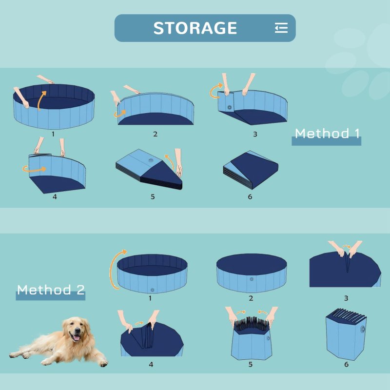 PawHut Foldable Dog Paddling Pool Pet Cat Swimming Pool Indoor/Outdoor Collapsible Summer Bathing Tub Shower Tub Puppy Washer (120 x 30H cm, Blue)