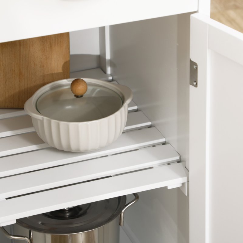 HOMCOM Compact Kitchen Trolley Utility Cart on Wheels with Wine Rack, Drawer, Open Shelf and Storage Cabinet for Dining Room, White