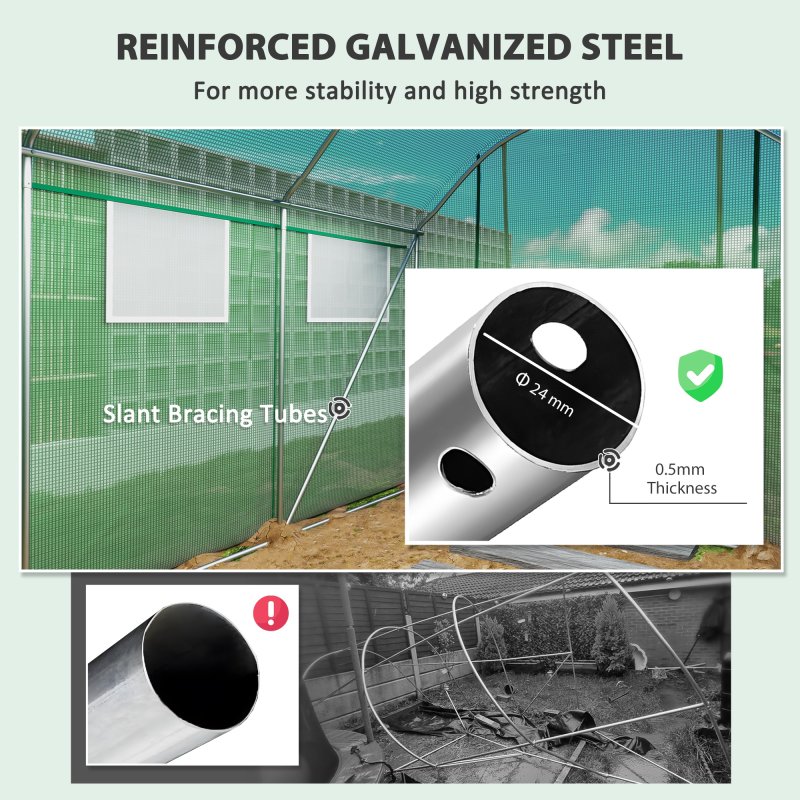 Outsunny 3 x 2 x 2m Polytunnel Greenhouse with 3 Roll-up Doors and Mesh Windows, Walk-in Garden Tunnel Warm House Tent with UV-resistant PE Cover and Galvanised Steel Frame, Green