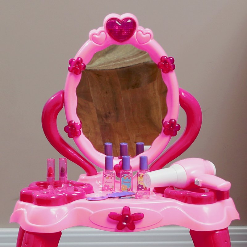 AIYAPLAY Kids Dressing Table with Mirror and Stool, Kids Vanity Table Make Up Pretend Play Toys with Light, Music, 15 Accessories, for Ages 3-6 Years, Pink