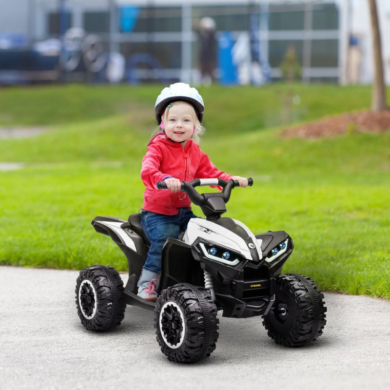 HOMCOM 12V Electric Quad Bike for Kids Ride On Car All Terrain Vehicle Toy, with Forward Reverse Functions, LED Headlights, Music, for Ages 3-5 Years - White