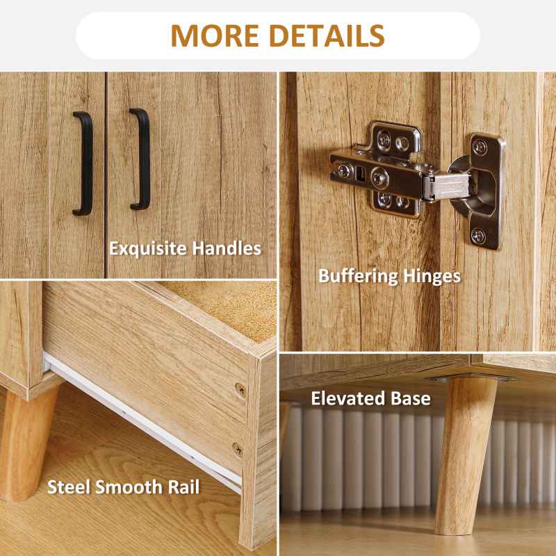 HOMCOM 2 Door Wardrobe, Modern Wardrobe with 2 Drawers and Hanging Rail for Bedroom, Flats, Natural