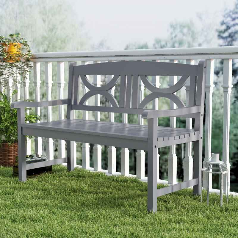 Outsunny 2-Seater Chair, Wooden Garden Bench, Outdoor Patio Loveseat for Porch, Grey