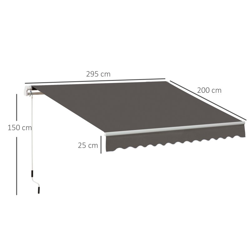 Outsunny 3 x 2m Manual Window Awning Canopy Garden Outdoor Shelter Patio Sun Shade UV Blocker Light Weight Aluminium Frame w/ Hand Crank Grey