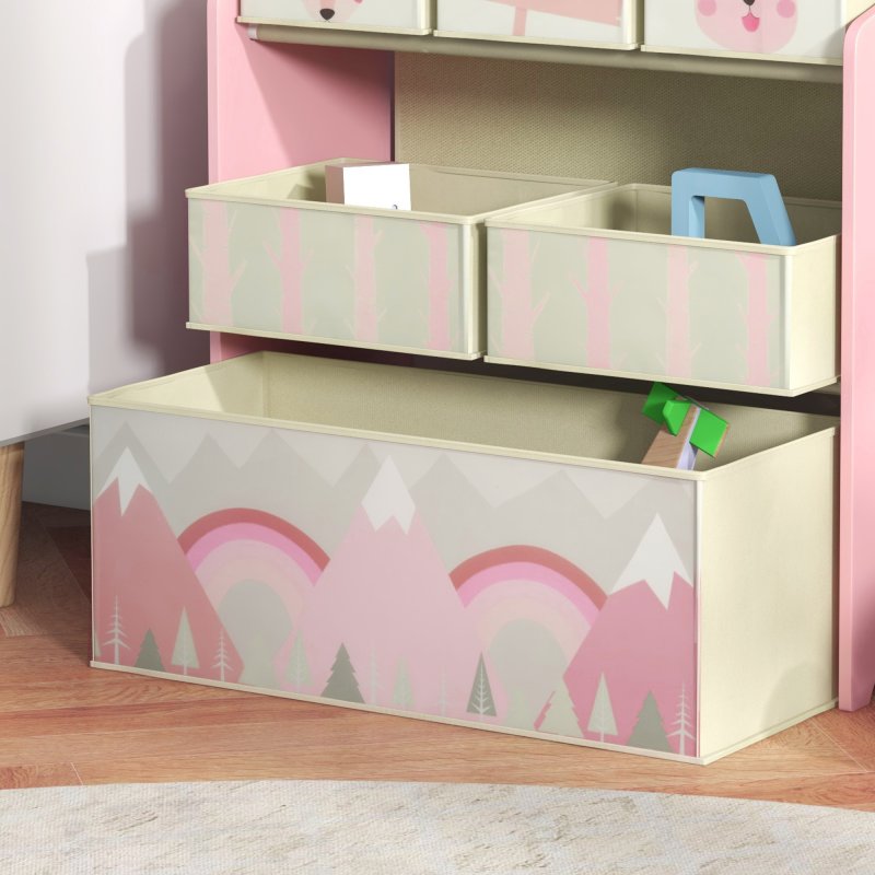 ZONEKIZ Kids Storage Unit, Childrens Toy Storage Organiser, with 6 Fabric Bins, for Bedroom, Nursery, 63 x 30 x 66cm, Pink