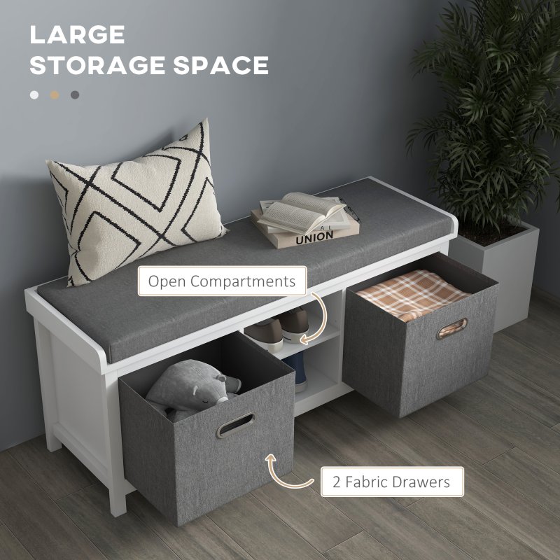 HOMCOM Shoe Bench with Seat, Shoe Storage Bench with Cushion, 2 Drawers and Adjustable Shelf for Entryway, Hallway, Living Room, Bedroom, White