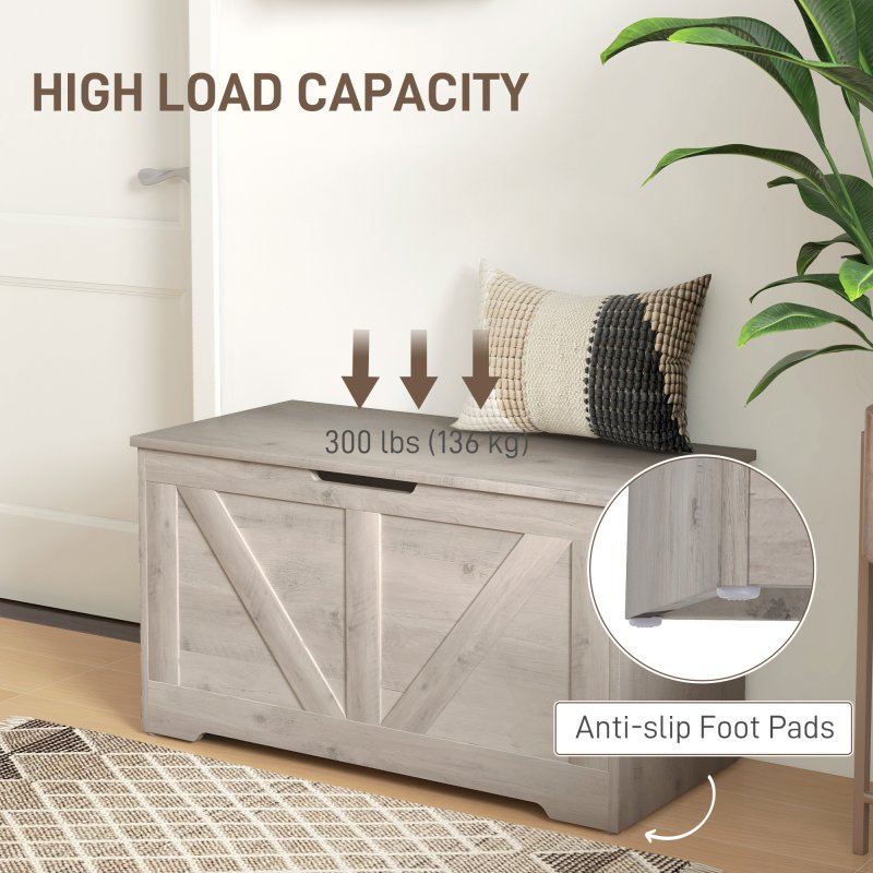 HOMCOM 100L Storage Chest, Storage Trunk with 2 Safety Hinges and U-shaped Cut-out Pull, Organizer Box for Living Room, Entryway, 80 x 40 x 45 cm