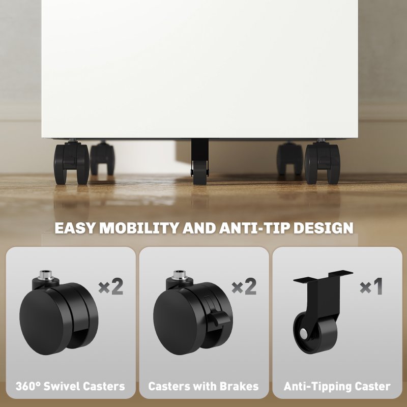 Vinsetto Metal Mobile File Cabinet with Wheels, Lockable 3 Drawer Filing Cabinet for A4, Legal, Letter, Compact Under Desk Storage Unit with Pre-Assembled Body for Home Office, 30 x 43.5 x 60cm, White