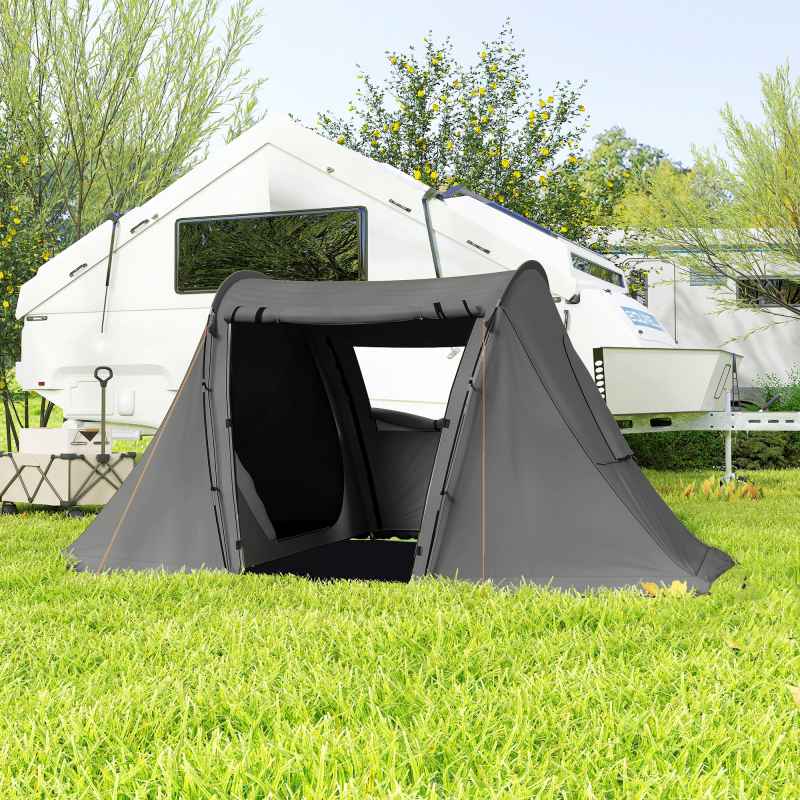 Outsunny 3 Man Camping Tent with Living Area and 2 Bedrooms, 3000mm Waterproof Family Tent with Sewn-in Groundsheet, Portable Dome Tent with Bag for Hiking, Festival, Backpacking, Drak Grey