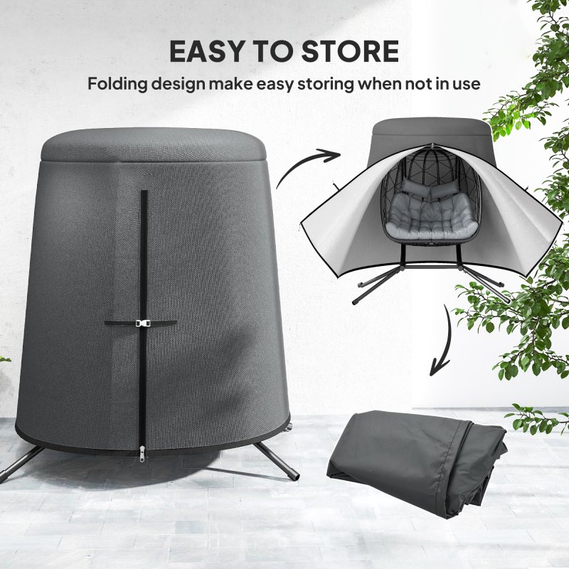 Outsunny Hanging Egg Chair Cover, Outdoor Single Swing Chair Cover, Waterproof Anti-dust Furniture Protector with Zipper, 300D Oxford Fabric for 200 x 230 cm Stand, Grey
