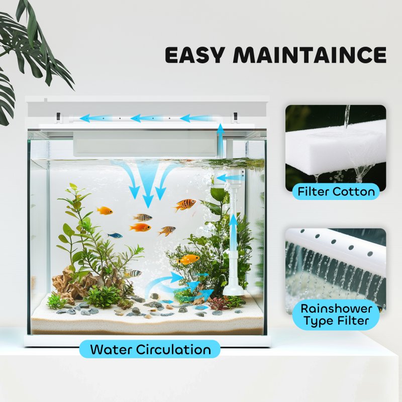 PawHut Fish Tank, 26L Glass Aquarium with Filter System, LED Lights, Water Pump, Betta Fish Tank for Goldfish, Shrimps, White
