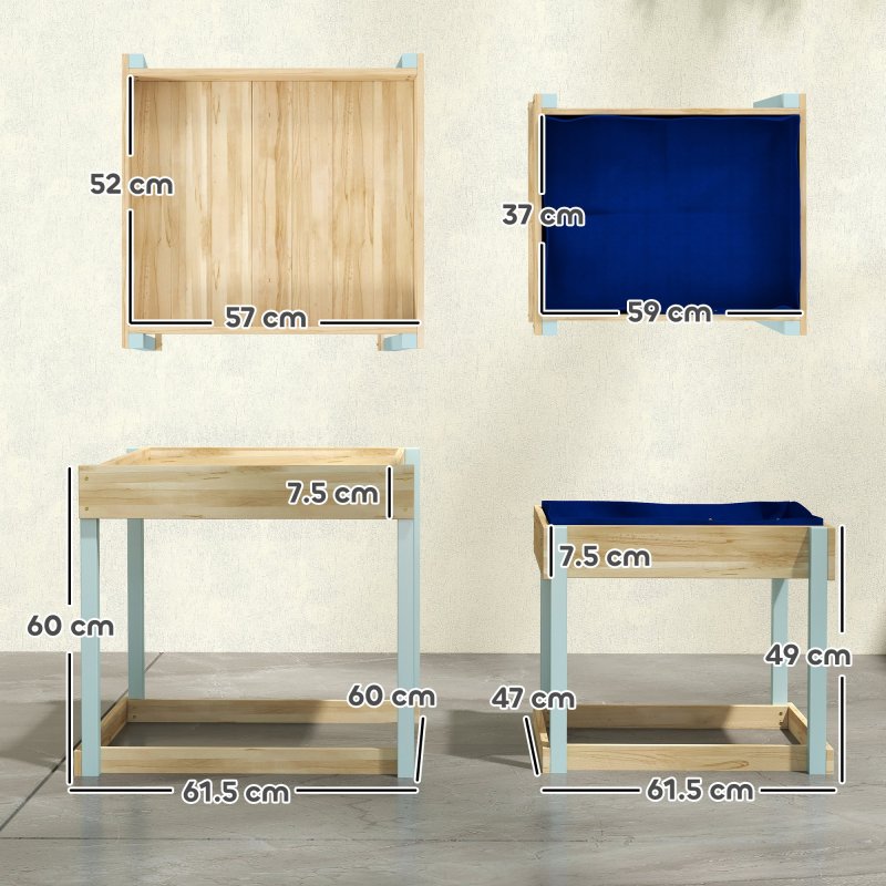 AIYAPLAY 2 PCS Wooden Sandpits, Outdoor Sand and Water Play Tables with Bottom Liner, Picnic Sensory Table for Kids Aged 3-8 Years Old, Natural Wood Finish
