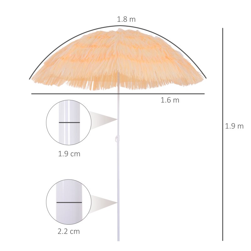Outsunny 1.6m Garden Hawaii Parasol, Patio Beach Sun Umbrella Sunshade Hawaiian Folding Tilting Crank Parasol (Wheat)