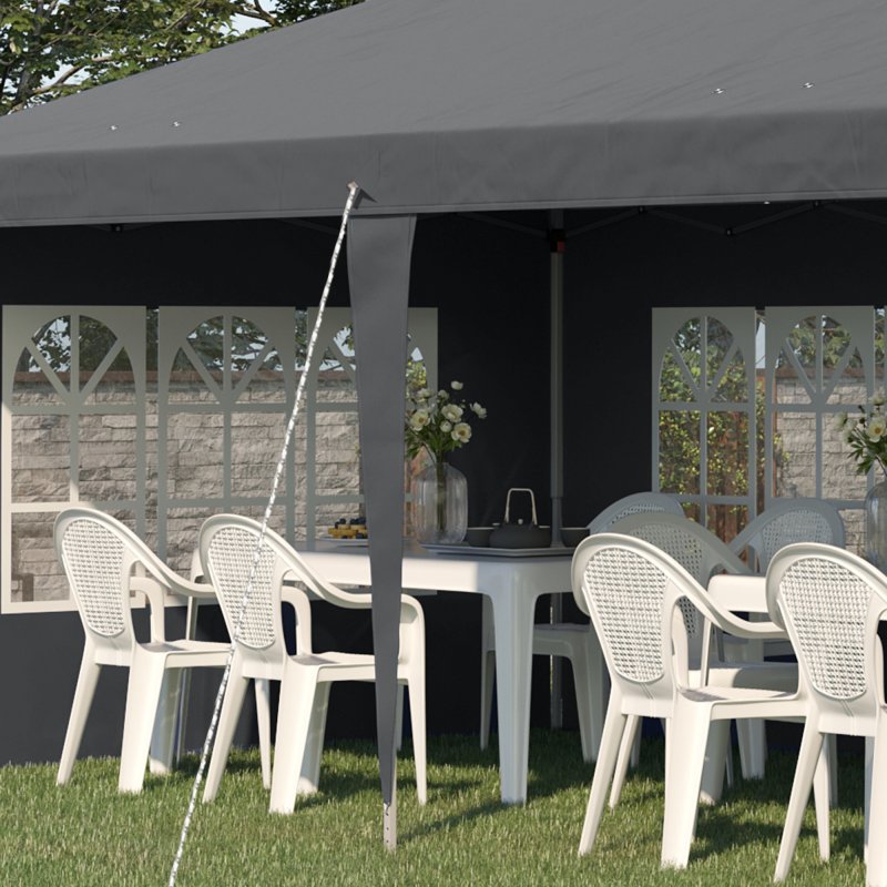 Outsunny 3 x 6m Garden Pop Up Gazebo, Height Adjustable Marquee Party Tent with Sidewalls, Storage Bag, Grey
