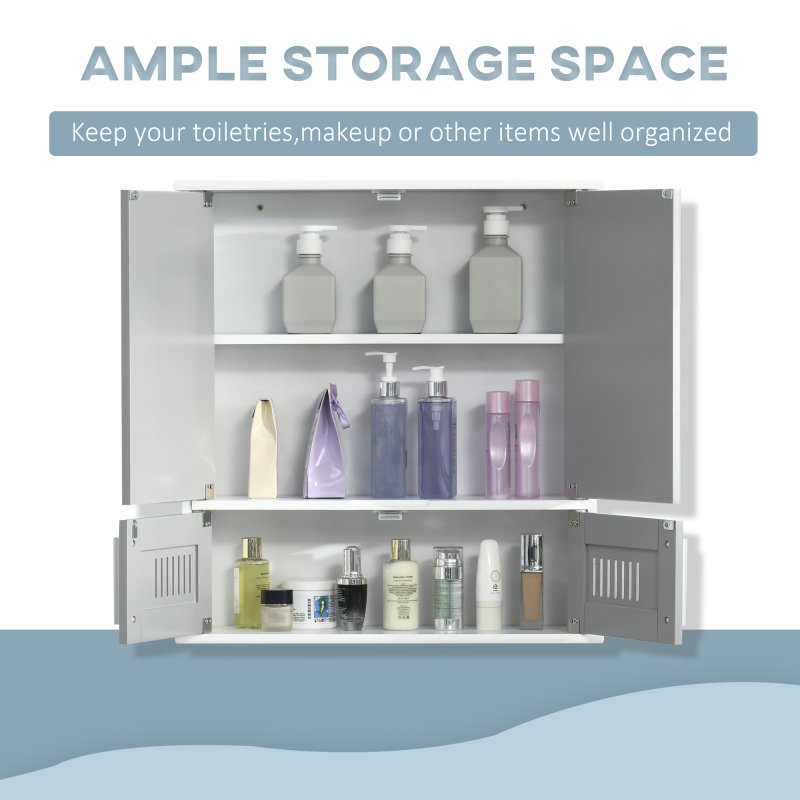 kleankin Bathroom Mirror Cabinet, Wall Mounted Storage Cupboard with Double Doors and Adjustable Shelf, Bathroom Organizer