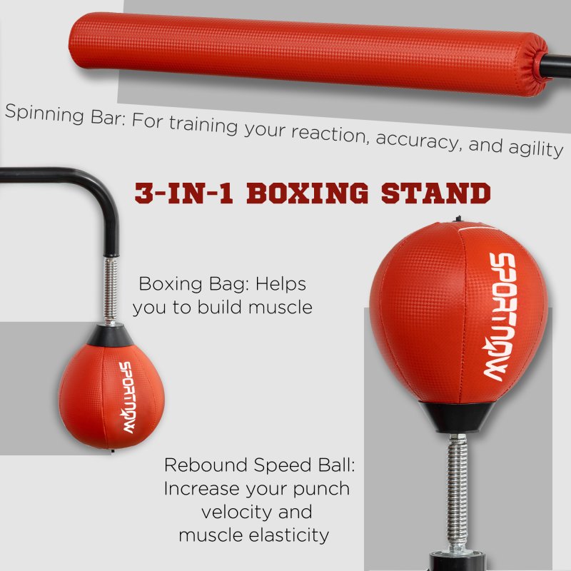 SPORTNOW 140-205cm Inflatable Boxing Bag with Reaction Bar Challenge, Freestanding Punching Bag Training Equipment, with Suction Cups, Speed Punching Bag, MMA Equipment, Red