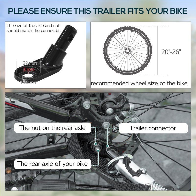 HOMCOM Bike Trailer Cargo in Steel Frame, Extra Bicycle Storage Carrier with Hitch (Black)