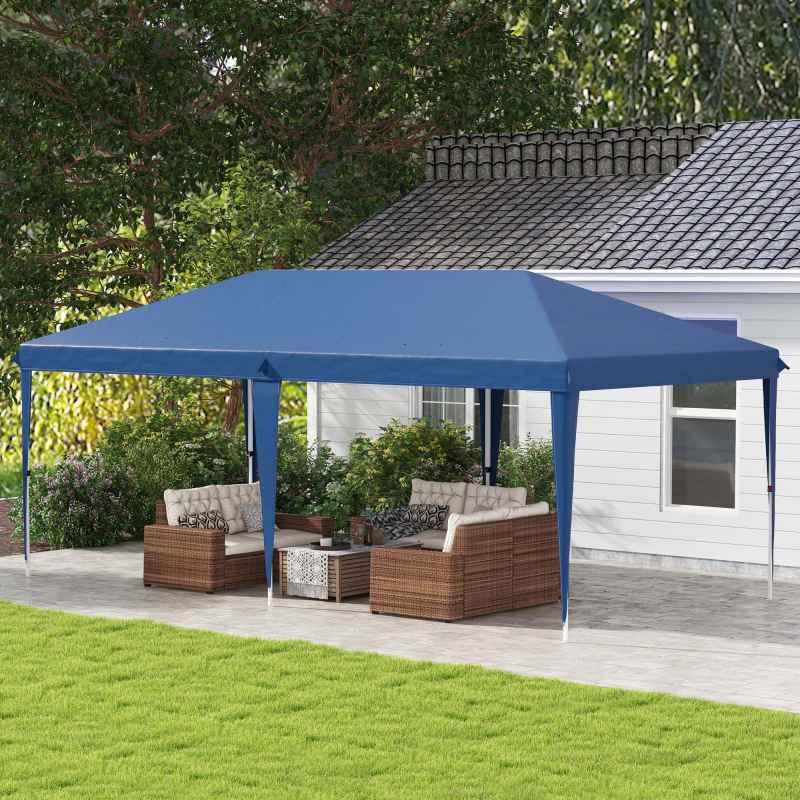 Outsunny Pop Up Gazebo 3 x 6m, Foldable Canopy Tent, Height Adjustable Wedding Awning Canopy w/ Carrying Bag, Blue