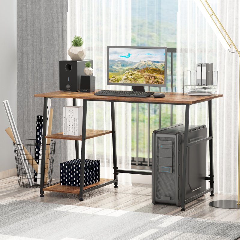 HOMCOM Computer Desk with Storage, Industrial Home Office Desk with 2 Tier Shelves and Steel Frame, Computer Table for Study Room