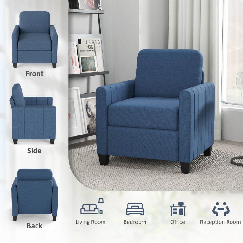HOMCOM Armchair, Channel Tufted Modern Fabric Accent Chair, Comfy Upholstered Reading Lounge with Spring Cushion, Back Pillow, for Living Room, Bedroom, Office