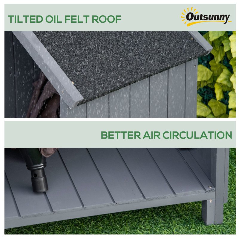 Outsunny Wooden Garden Storage Shed with 3 Shelves, Outdoor Garden Tool Storage Cabinet with Tilt Roof, Firewood Rack Log Carrier, 129 x 51.5 x 180cm, Grey