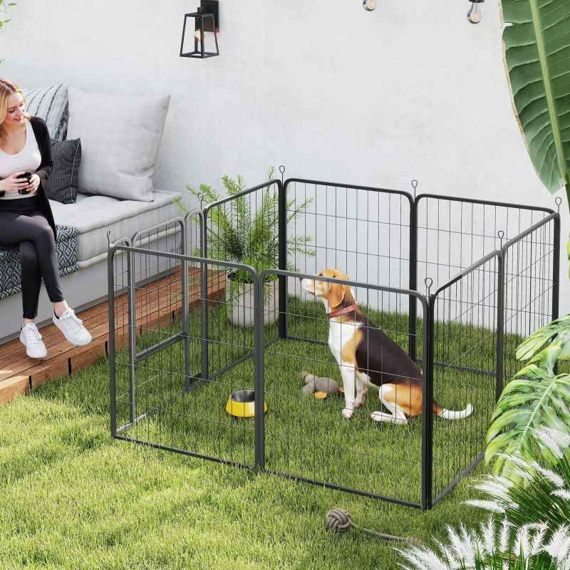 PawHut Dog Pen, 8 Panel Puppy Pen, Steel Dog Playpen, for Medium Breeds, 80cm Tall, Black