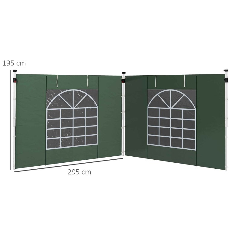 Outsunny Gazebo Side Panels with Windows and Doors, for 3x3(m) or 3x6m Pop Up Gazebo, 2 Pack Sides Replacement, Green