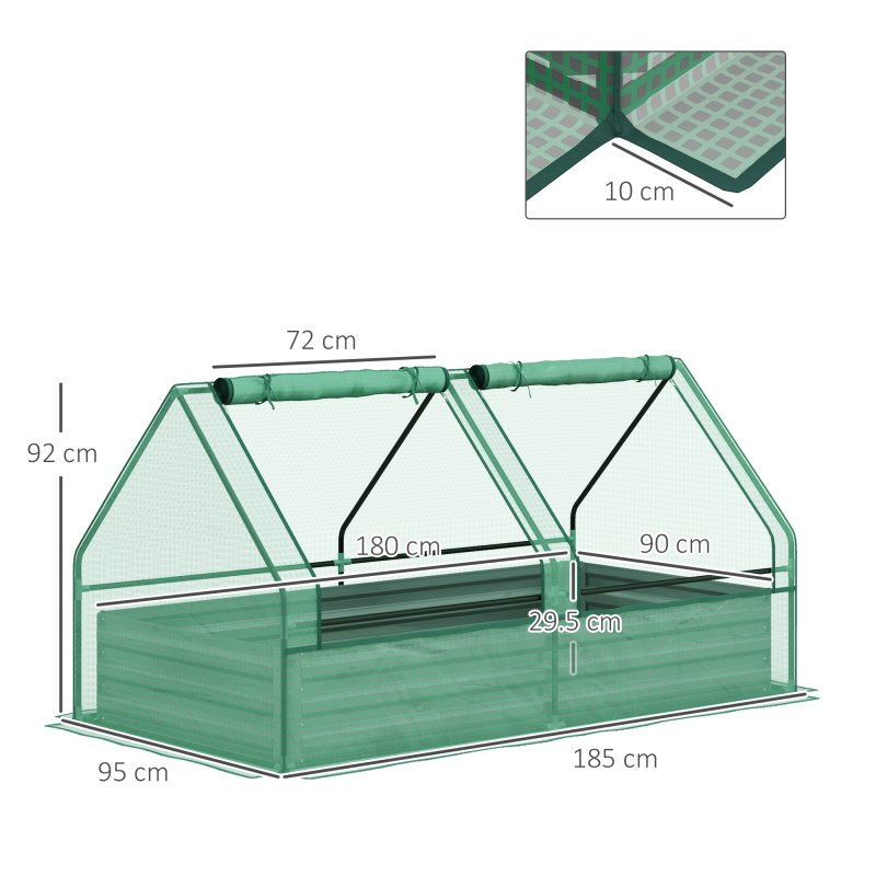 Outsunny Raised Garden Bed with Mini Greenhouse, Outdoor Metal Planter Box with Cover, for Herbs and Vegetables, Use for Patio, Garden, Balcony, Green and Dark Grey