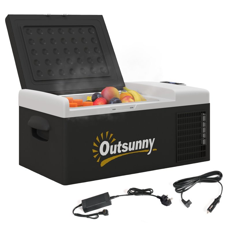 Outsunny 16L Car Refrigerator,  Portable Compressor Camping Fridge Freezer with 12/24V DC and 100-240V AC for Car, RV and Camping Use, Down to -20°C, Black