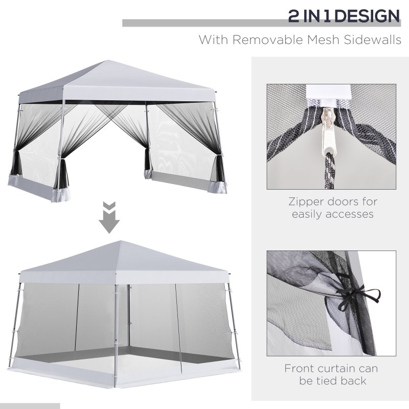 Outsunny Outdoor Garden Pop-up Gazebo Canopy Tent Sun Shade Event Shelter Folding with Adjustable Height, Mesh Screen Side Walls 3.5 M 3.5 M Base / 3 M 3 M Top, White