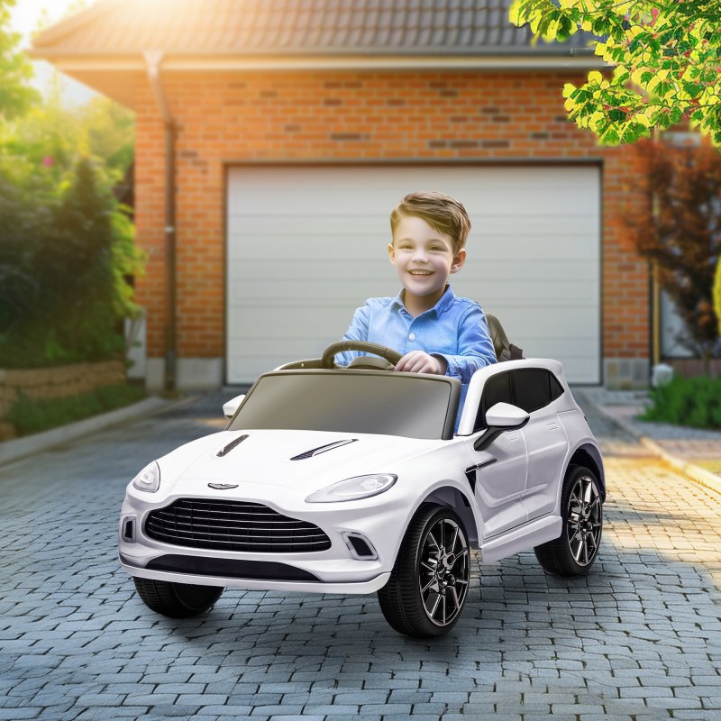 AIYAPLAY Aston Martin DBX Licensed 12V Kids Ride on Car, Kids Electric Car with Remote Control, 4 Suspension Wheels, LED Lights, Music, Horn, Slow Start, for Ages 3-6 Years, White
