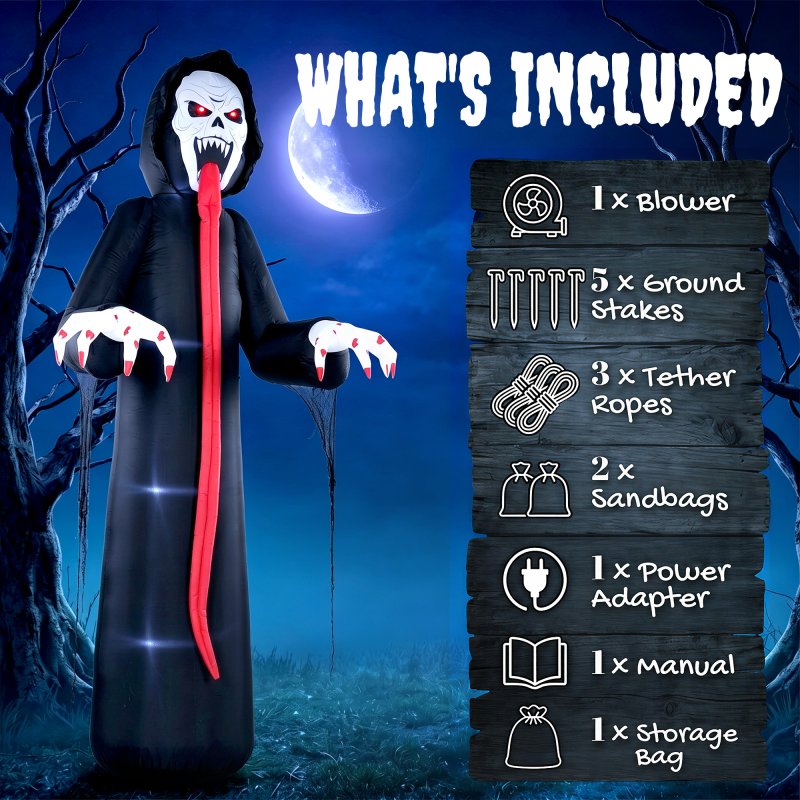 Outsunny 10 FT Halloween Inflatable Skeleton, Scary Halloween Decoration, Inflatable Giant Long Tongue Skeleton Blow Up Decoration with Built-in LED Lights for Yard Garden Indoor Outdoor Decor