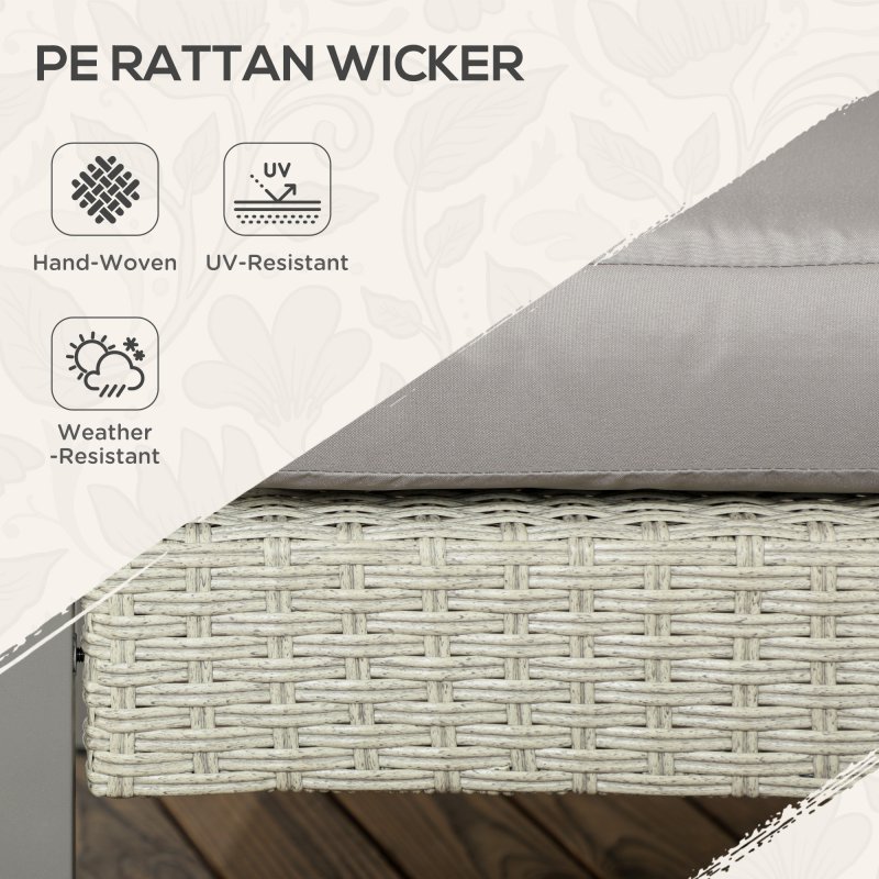Outsunny 6 Pieces PE Rattan Garden Furniture Set with Sofa, Armchairs, Stool, Patio Sofa Set with Metal Coffee Table, Cushions, for Poolside, Light Grey