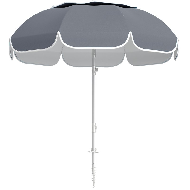Outsunny 2m Beach Umbrella Portable with Sand Anchor, Adjustable Height & Tilt Beach Parasol with Carry Bag, UPF50+ UV Protection Sunshade Shelter, Grey