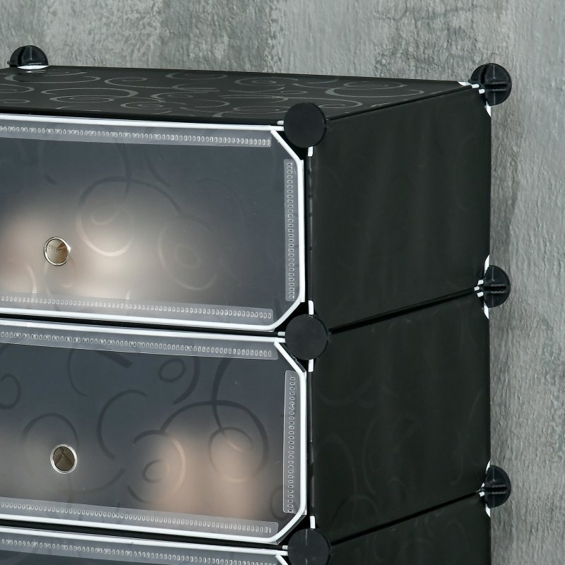 HOMCOM 6-Tier Shoe Rack Organiser, Stackable Storage Boxes with Doors, Shoe Storage Cabinet for Living Room, Entryway, Hallway, Black