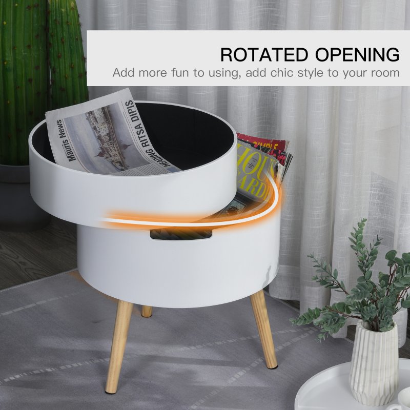 HOMCOM 3-Tier Coffee Table, Round End Table with 2 Hidden Compartments and Detachable Tray, Side Table with Storage for Living Room