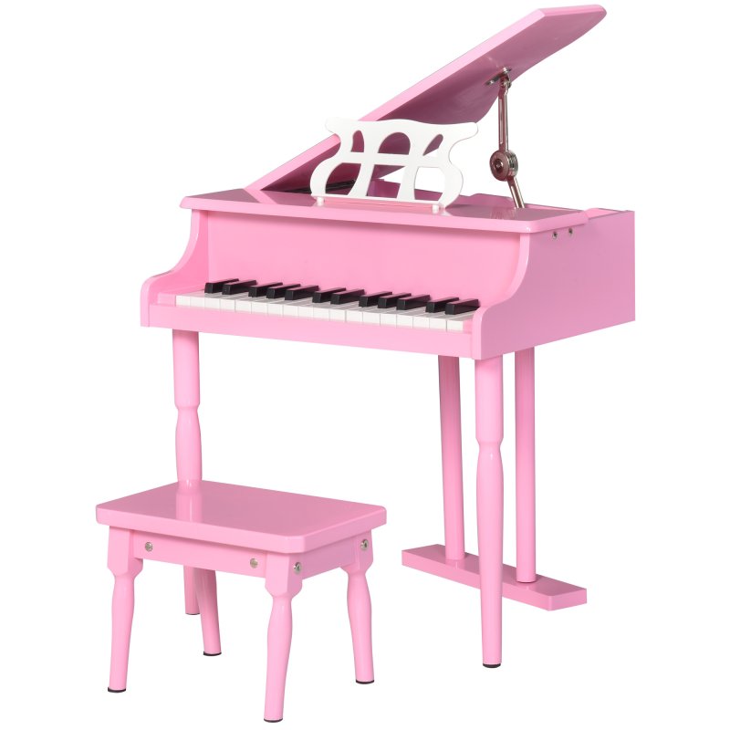 HOMCOM 30 Keys Kids Keyboard Piano Mini Piano Set Grand Piano with Music Stand and Bench Pink