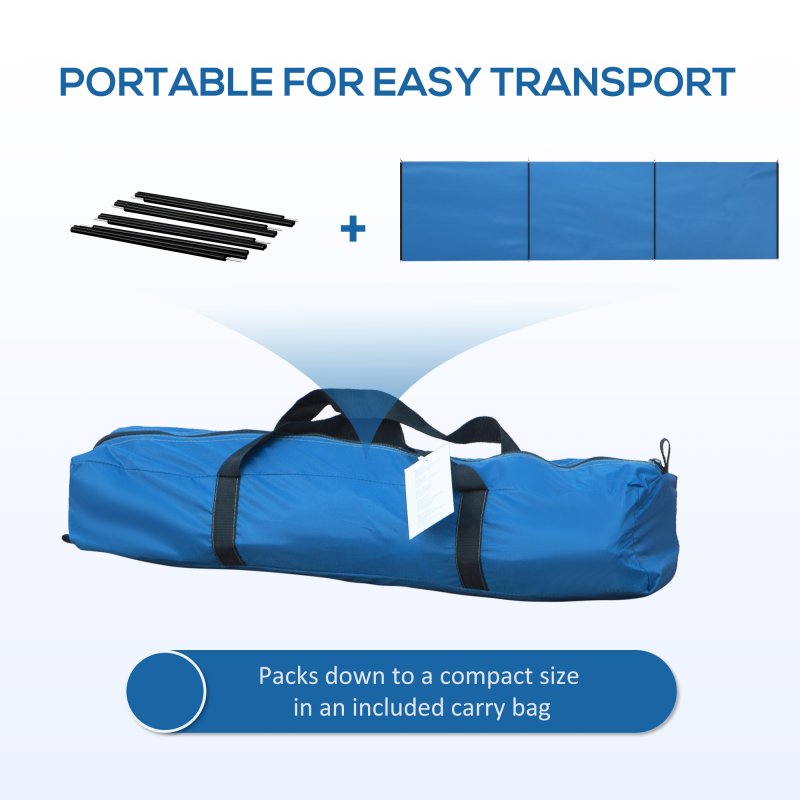 Outsunny 4 Pole Camping Windbreaks, Beach Wind Shield Shelter with Carry Bag and Steel Poles, Outdoor Caravan Privacy Shield, 540cm x 150cm, Blue