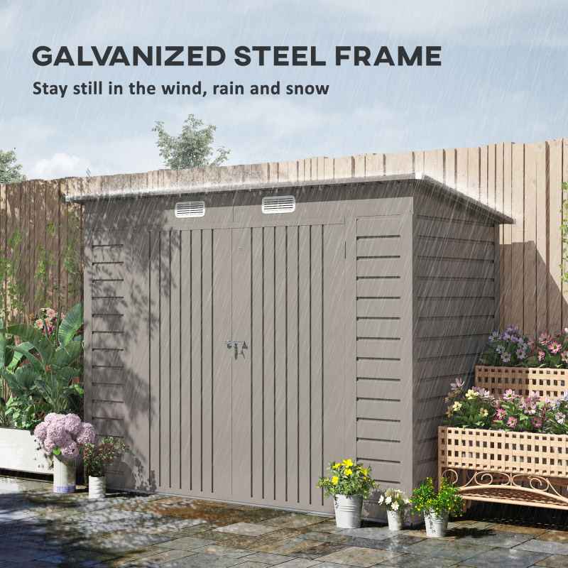 Outsunny 8 x 4FT Garden Shed, Galvanised Metal Shed, Easy to Assemble, Outdoor Tool Storage Shed with Pent Roof, Lockable Door and 2 Vents, Light Grey
