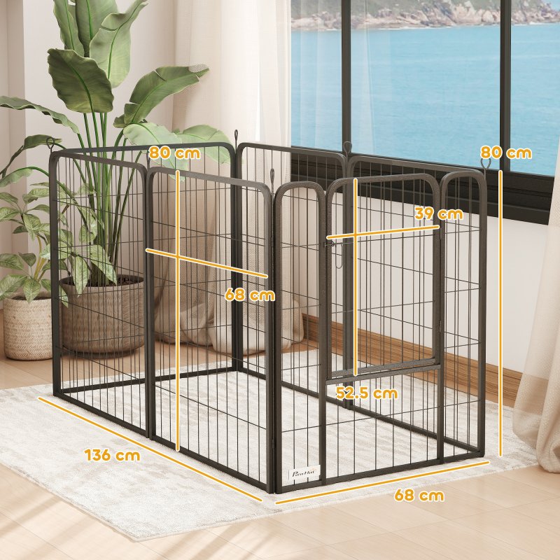 PawHut Dog Pen, 6 Panel Puppy Pen, Steel Dog Playpen, for Medium Breeds, 80cm Tall, Black