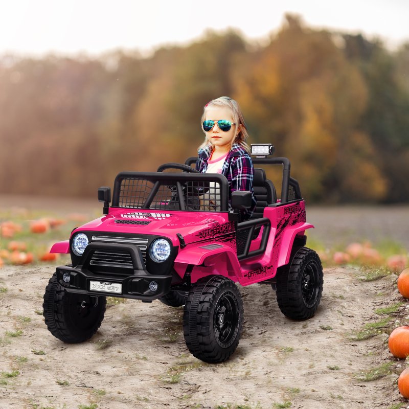 AIYAPLAY Kids Ride On Car, 12V Battery Powered Electric Truck with 4 Spring Suspension Wheels, Parental Remote Control, Music Horn LED Lights, Pink