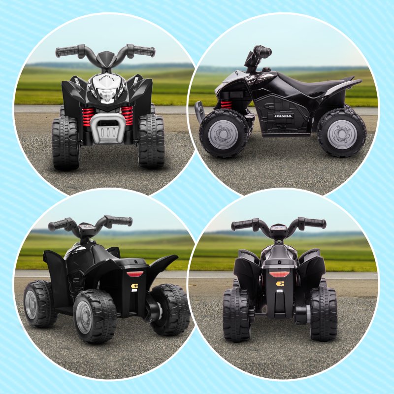 AIYAPLAY Honda Licensed Kids Electric Quad Bike, 6V Ride On Car ATV Toy, with LED Light, Horn, for 1.5-3 Years, Black